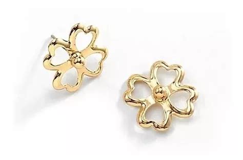 Aretes Trebol Petalos Corazón Baño Oro 18k Marca Nice Dama Meses sin