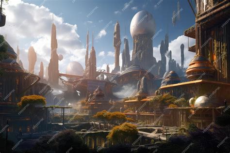 Premium AI Image | A future space city with towering buildings bustling ... 