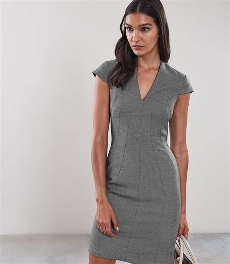 Reiss Wool Alber Dress Cap Sleeved Tailored Dress In Grey Grey Lyst