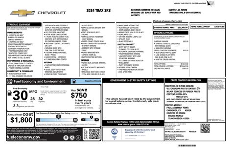 Window Sticker for 2024 Chevrolet Trax Fwd 4dr 2 Rs