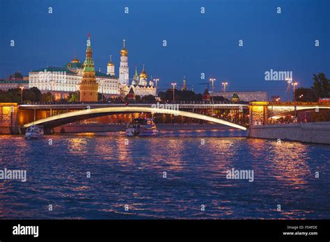 Panoramic View Of Moscow Kremlin At Night Russia Stock Photo Alamy