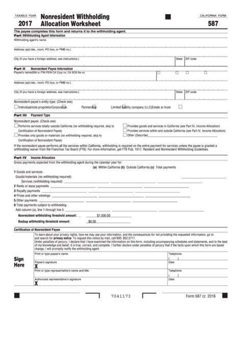 California Form 587 Fillable Printable Forms Free Online