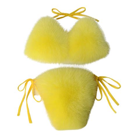 Zuarfy Women Sexy Piece Faux Fur Bikini Set Halter String Triangle