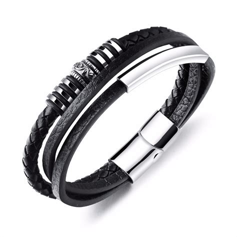 Personalidade Punk Multicamadas Pulseiras De Couro Para Homens M