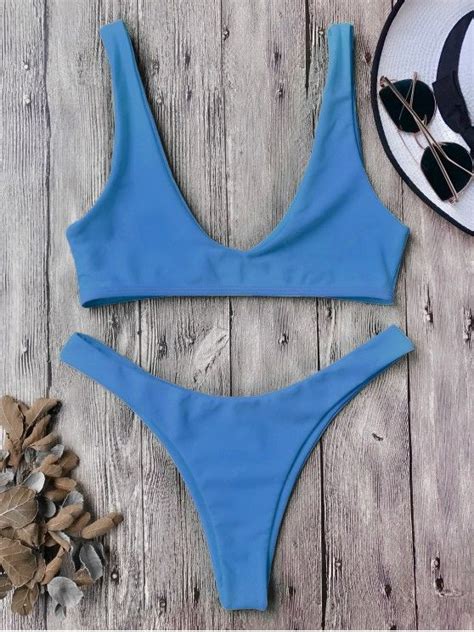 OFF High Cut Bikini Set In BLUE ZAFUL