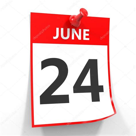 24 june calendar sheet with red pin. Stock Photo by ©iCreative3D 89669906