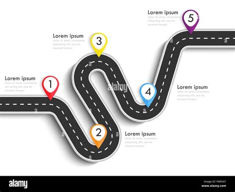 Road Way Location Infographic Template With Pin Pointer Winding Road