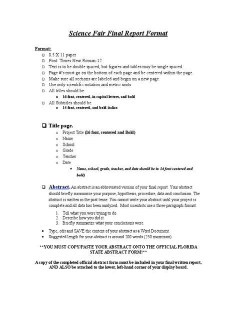 Science Fair Final Report Format Chart Experiment