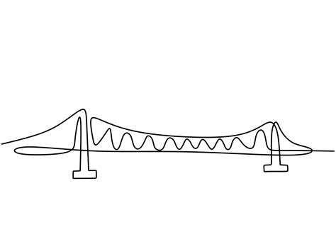 Giant Bridge Over River Continuous One Line Of Bridge Drawing Design