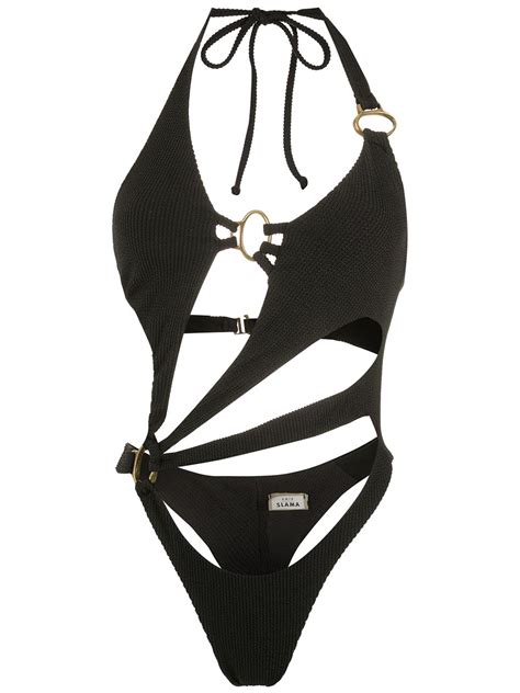 Amir Slama Cut Out Halterneck Swimsuit Black Farfetch