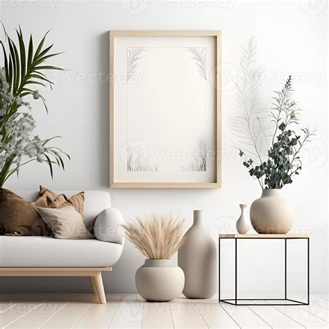 mockup frame in modern interior background , neutral wooden living room ...