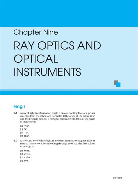 Ncert Exemplar Class Physics Unit Ray Optics And Optical Instruments