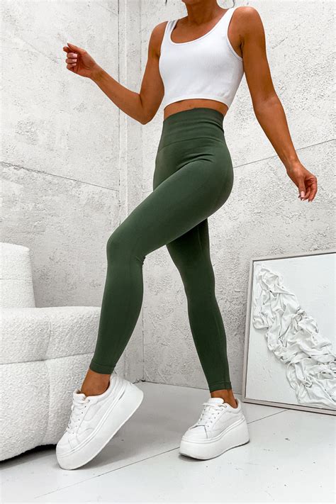 Legginsy Modeluj Ce Z Szerokim Pasem Khaki Olika