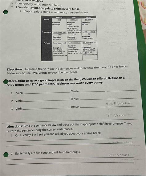 Solved Märch 28 2024 I can identify verbs and their tense I can