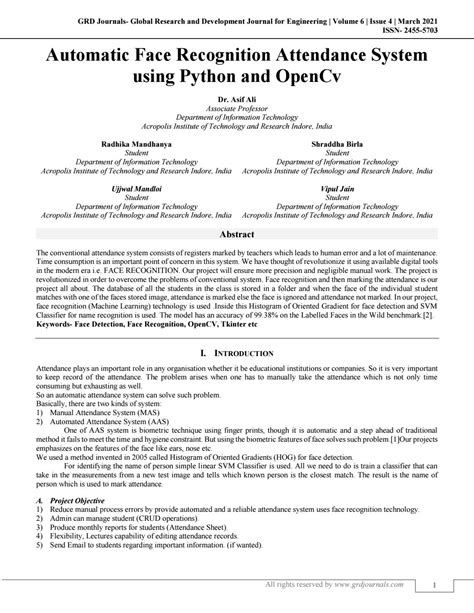 Automatic Face Recognition Attendance System Using Python And Opencv By Grd Journals Issuu