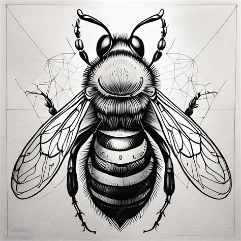 Premium Photo | A black and white drawing of a bee with a black and ...