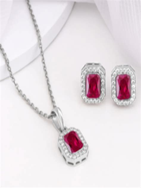 Buy Giva Silver Plated Stone Studded Sterling Silver Jewellery Set