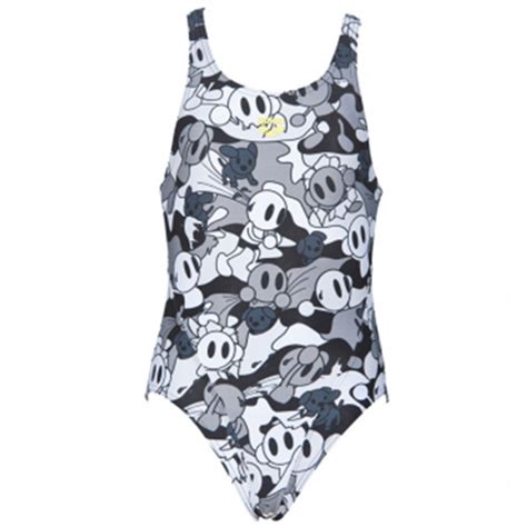 Arena Camo Kun Open Back Girls Swimsuit Black Aqua Swim Supplies