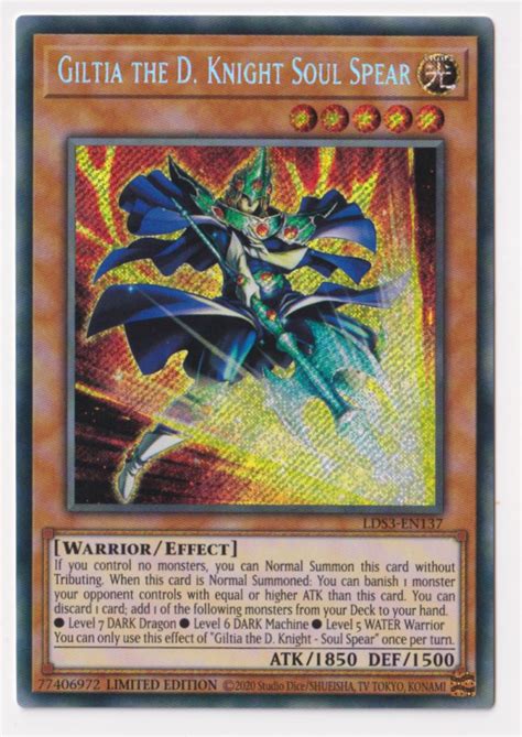 Giltia The D Knight Soul Spear Secret Rare Lds3 En137 Yu Gi Oh