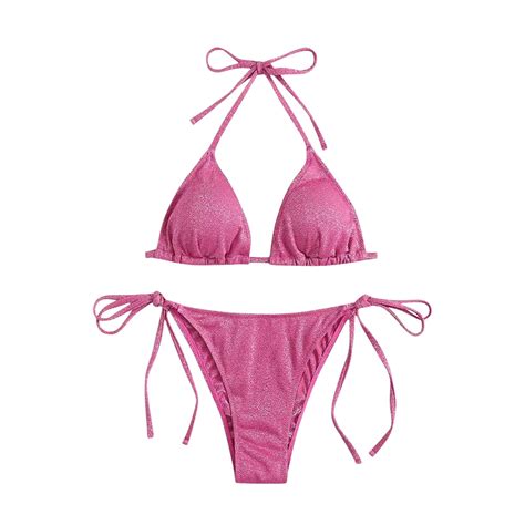 UTSJKR Triangle Bikini For Women 2 Piece Halter Bikini Sets Sexy High Cut Bathing Suit Side Tie