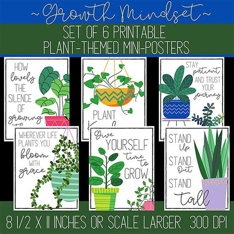 Growth Mindset Plant Posters Classroom Plant Themed Digital Prints