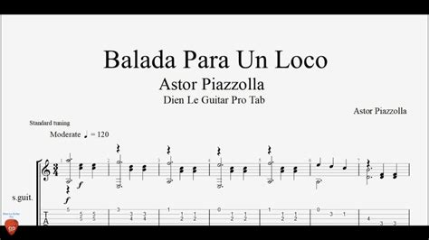 Astor Piazzolla Balada Para Un Loco Guitar Tutorial TAB YouTube