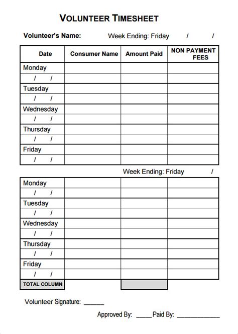 11 Volunteer Timesheet Samples Sample Templates