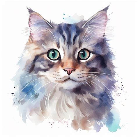 Premium Vector Enchanting White Background Cat Watercolor Art