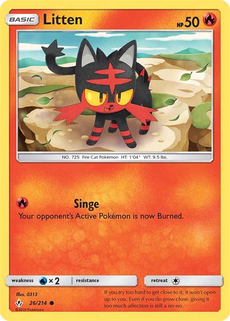 Litten 26 Unbroken Bonds 2019 Pokemon Card