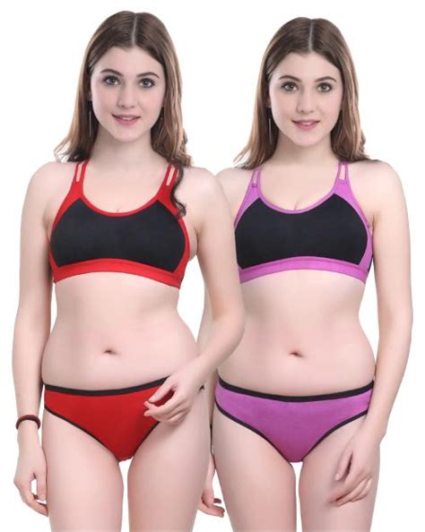 Buy Aamarsh Women Cotton Bra Panty Set For Lingerie Set Pack Of Color Red Pink