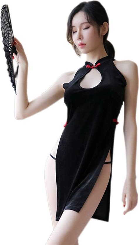 SINROYEE RONGYEE Clothing Lingerie Cheongsam Costume Anime Babydoll Suit Chinese Style Black