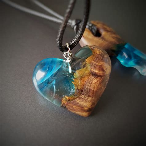 Wood And Resin Necklace Paired Pendants Made Of Wood And Etsy