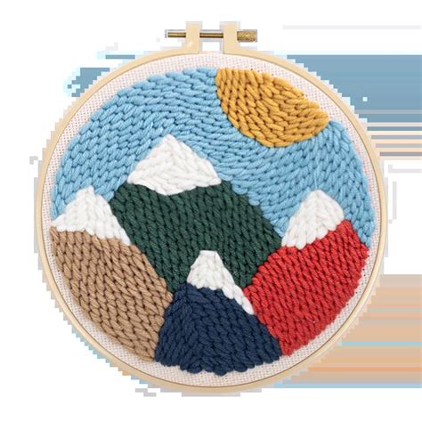 Diy Punch Needle Cross Stitch Kit With Embroidery Threads And Hoops