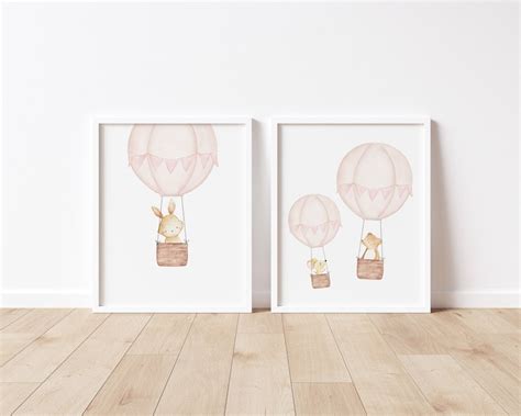 Blush Pink Hot Air Balloon Nursery Print Bunny Print Nursery Etsy