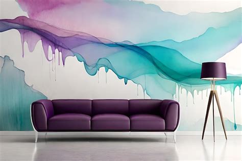 Premium AI Image | a purple couch with purple and purple lines on the wall.