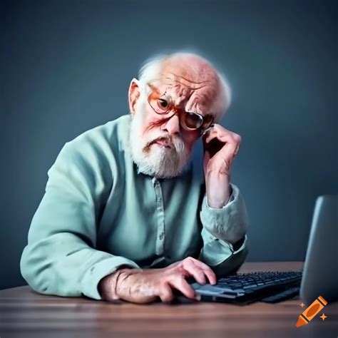 Grumpy Old Man Sitting In Front Of A Computer On Craiyon