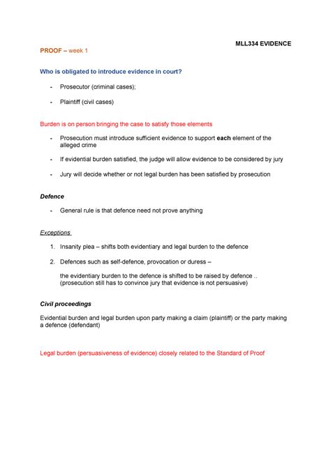 Evidence Law Lecture Notes - MLL334 EVIDENCE PROOF – week 1 Who is ...
