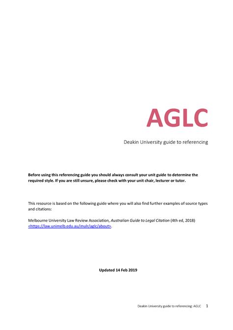 AGLC Short Guide University Guide To Referencing AGLC Deakin