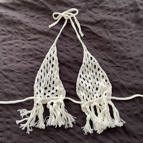 White Crochet Bikini Top In Perfect Condition Depop