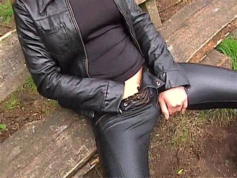 Blonde In Leather Pants And Leather Jacket Masturbating Outdoors XVIDEOS