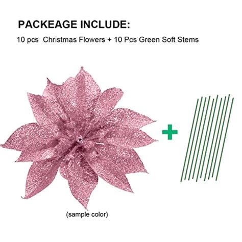 Yueshop Pcs Glitter Christmas Flowers With Artificial Poinsettia