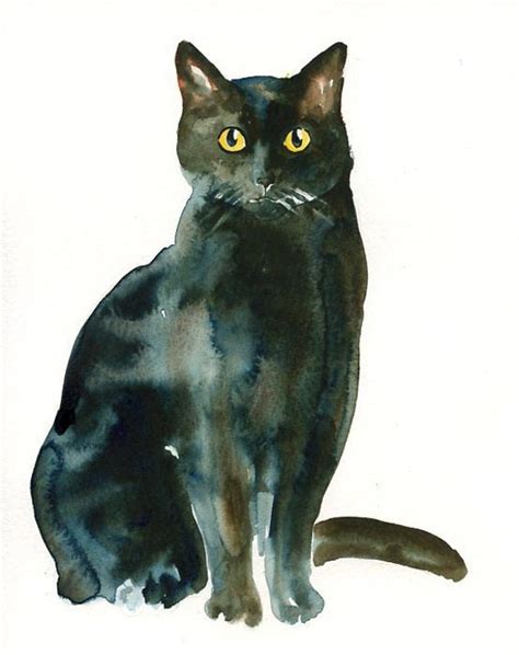 Black Cat Original Watercolor Painting X Inch Vertical By Dimdi