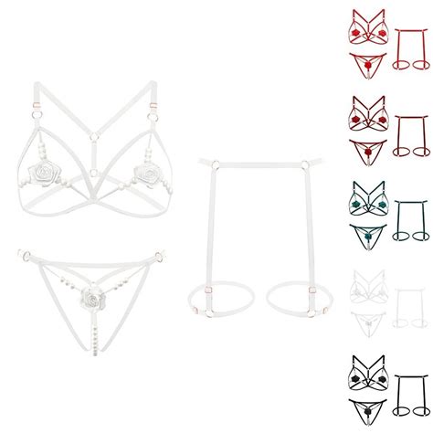 Big Discounts Sexy Lingerie Female Thong Sexy Rose Suit Fishnet Tights Sexi Lace Garter Strap
