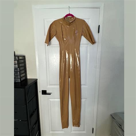 Nude Beige Pleather Latex Catsuit Small Very Depop