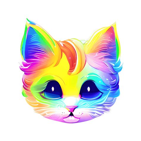 Colorful Rainbow Realistic Cute Fluffy Cat Head · Creative Fabrica