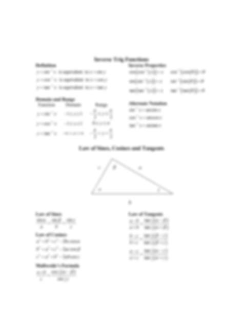 Solution Trig Cheat Sheet Studypool