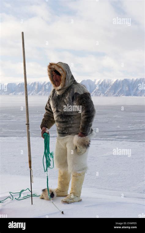 Inuitinughuit Subsistence Hunter In Traditional Clothing For Winter