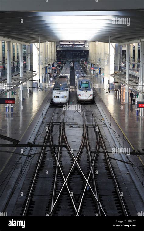 Two Renfe Alvia Trains At Platform Of Atocha Railway Station Madrid