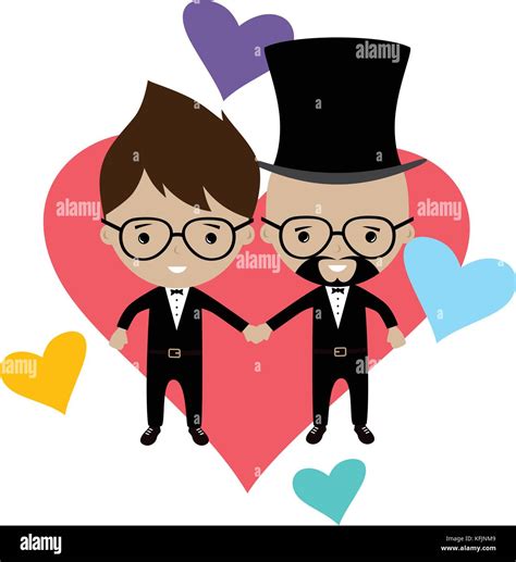 Adorable Gay Spouse Groom Lovely Cartoon Marriage Theme Vector Art