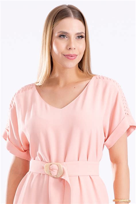 ALL SIDE VESTIDO MANGA CURTA VISCOSE NUDE CAROLINA All Side Store Moda que Exalta a potência